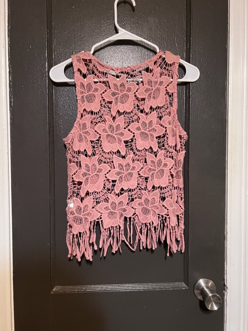 Ambiance Pink Floral Crochet Fringe Tank Top - Picture 4 of 7